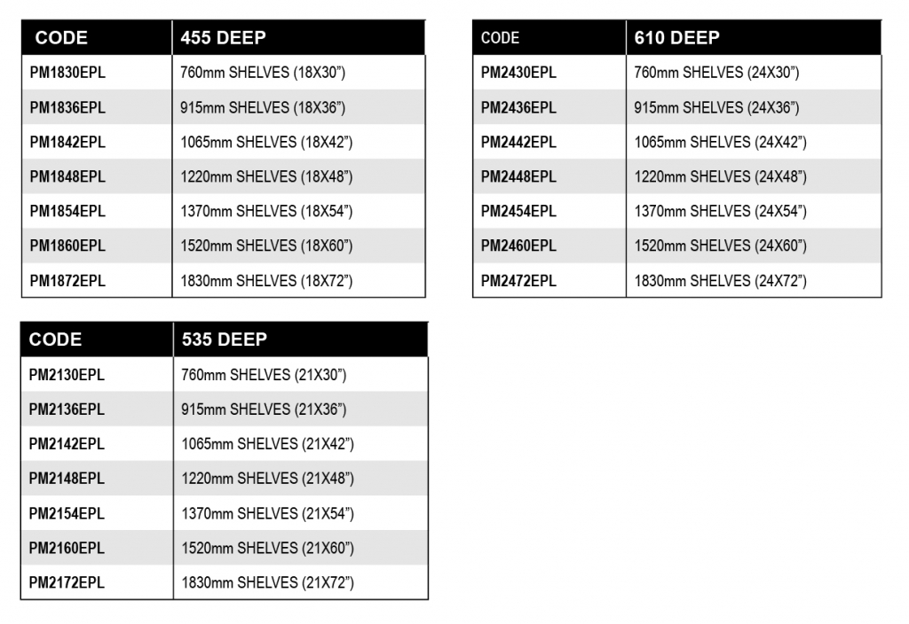 atlas pm single shelves chart